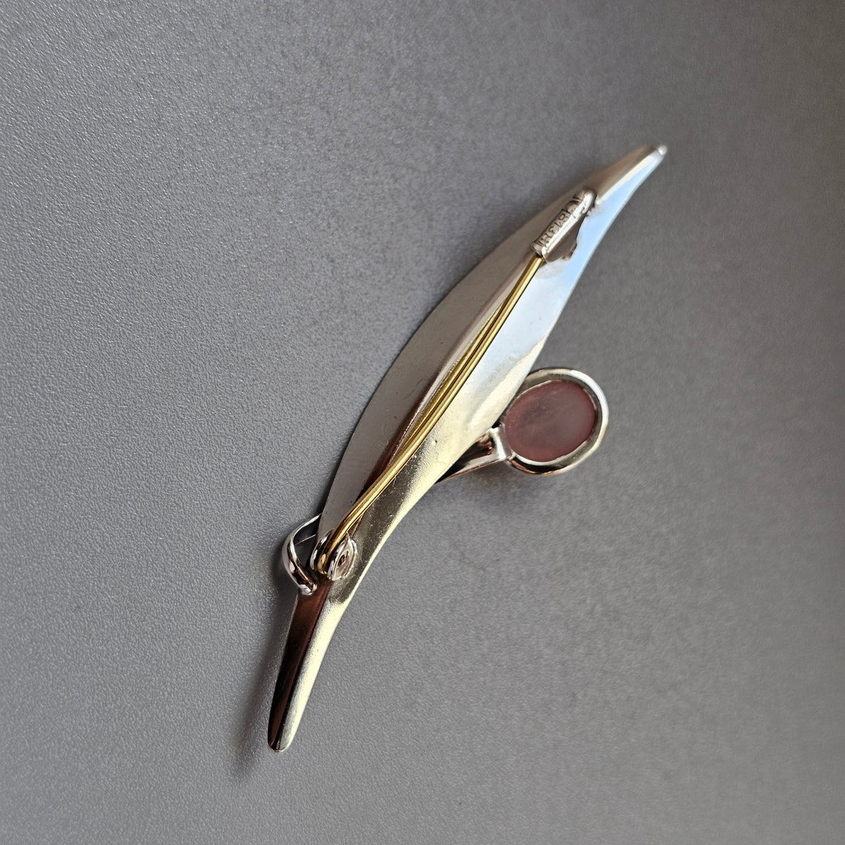 Vintage 1960s Elis Kauppi Finnish Silver Rose Quartz Modernist Brooch