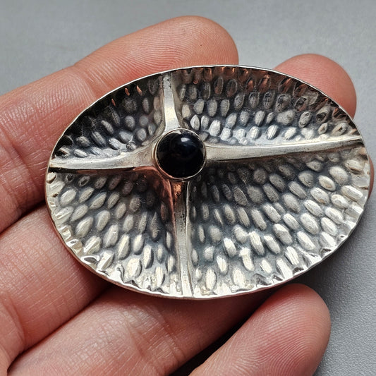 Vintage 1960s Kultaseppä Salovaara Modernist Silver Blue Tiger's Eye Brooch Finland