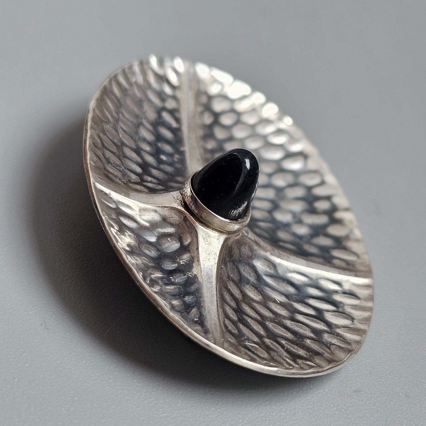 Vintage 1960s Kultaseppä Salovaara Modernist Silver Blue Tiger's Eye Brooch Finland