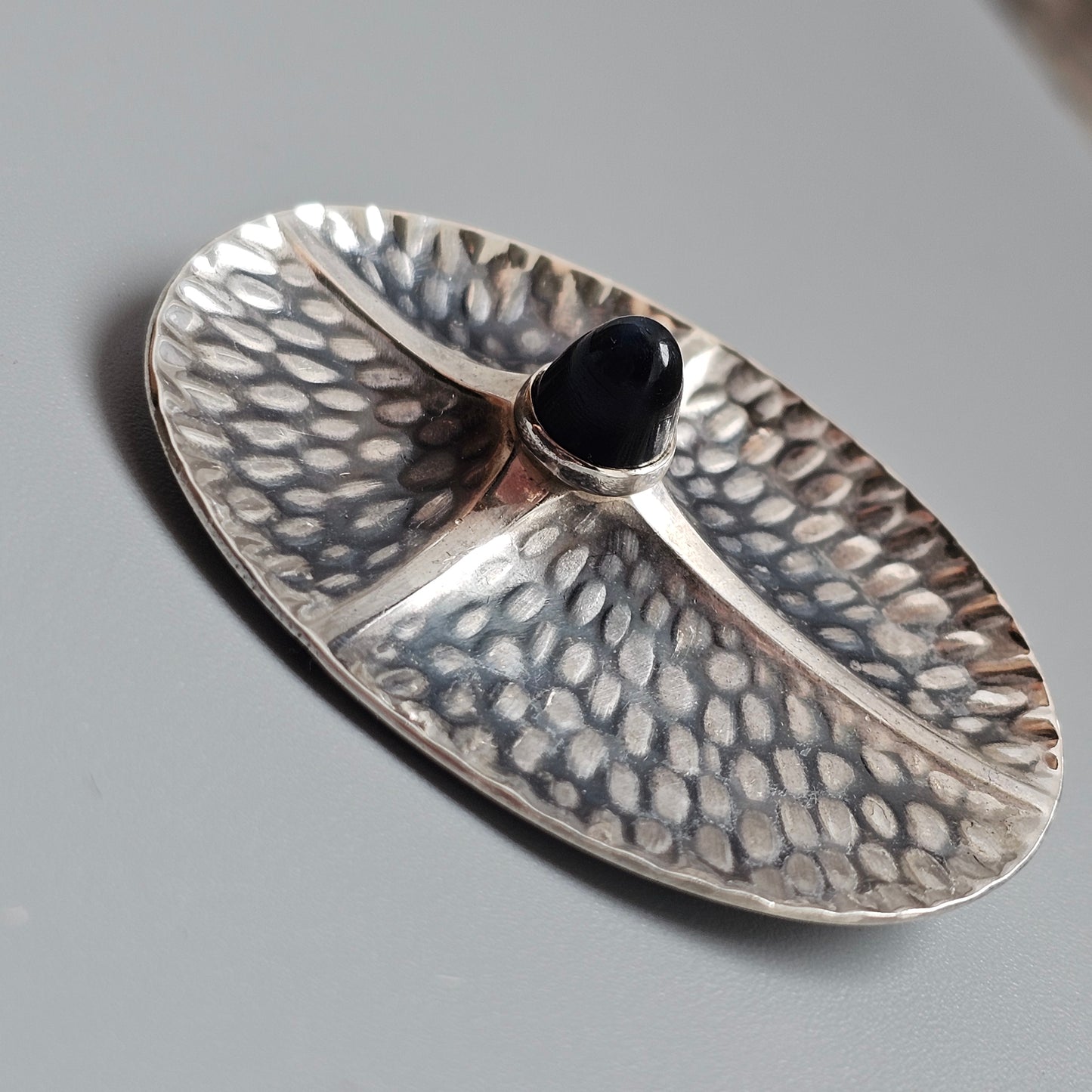 Vintage 1960s Kultaseppä Salovaara Modernist Silver Blue Tiger's Eye Brooch Finland