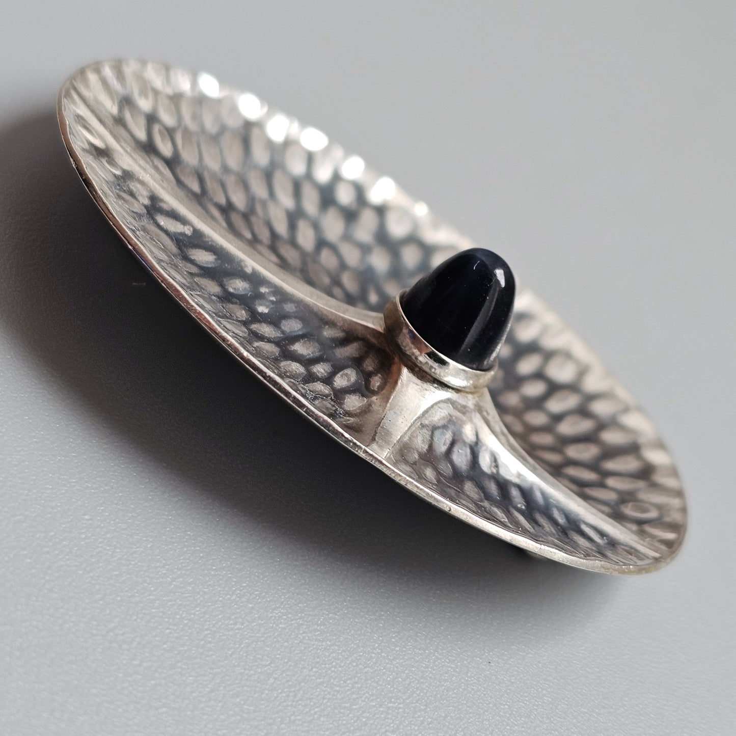 Vintage 1960s Kultaseppä Salovaara Modernist Silver Blue Tiger's Eye Brooch Finland