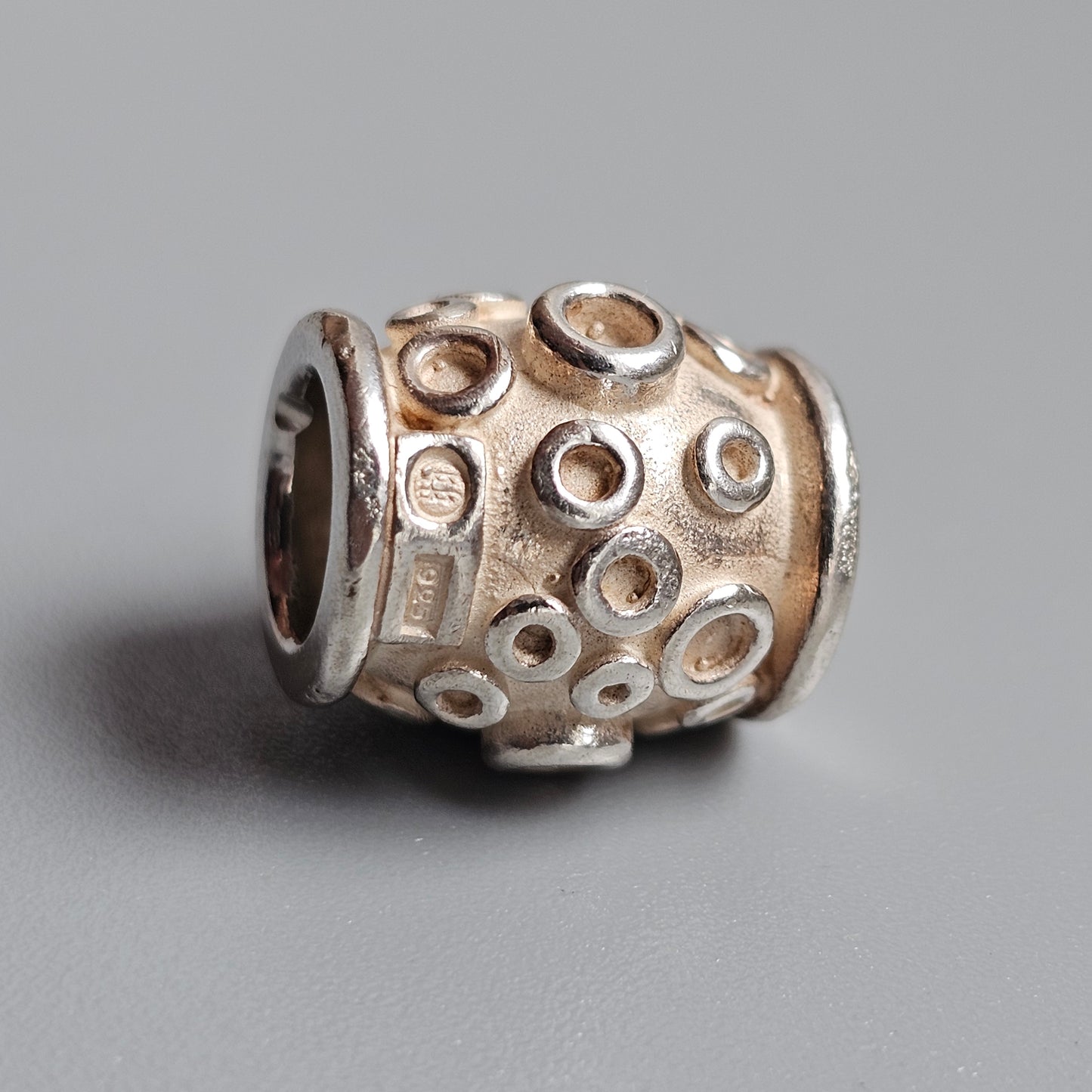 Vintage Kalevala Koru Lapsi Sterling Silver Red Stone Barrel Charm Pendant