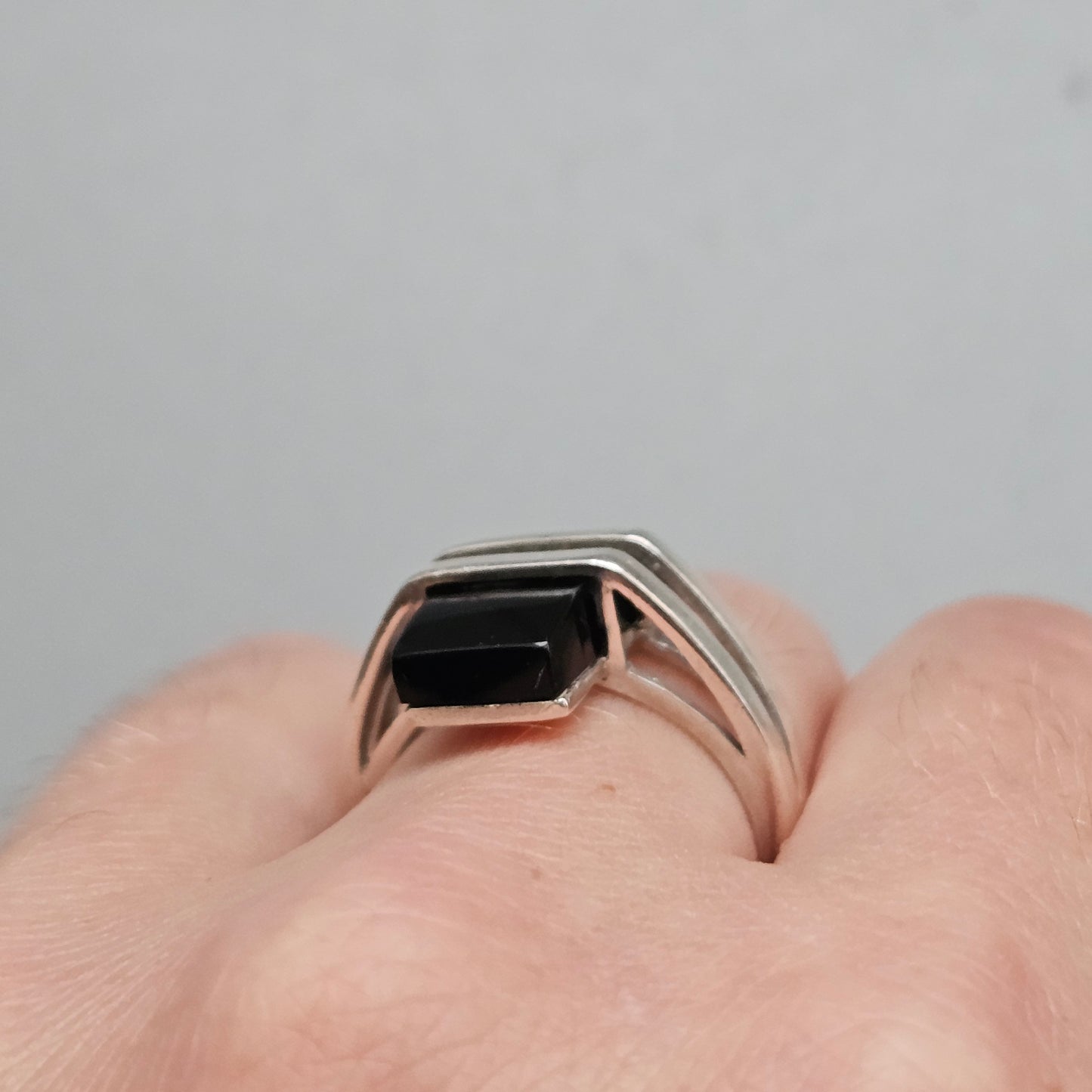 Contemporary Sterling Silver Black Onyx Geometric Modernist Ring
