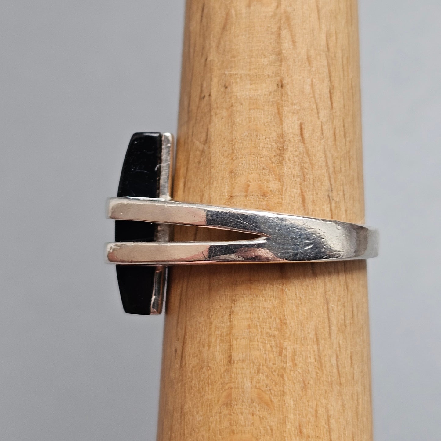 Contemporary Sterling Silver Black Onyx Geometric Modernist Ring