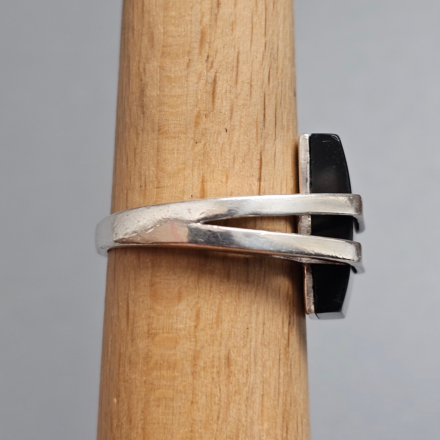 Contemporary Sterling Silver Black Onyx Geometric Modernist Ring
