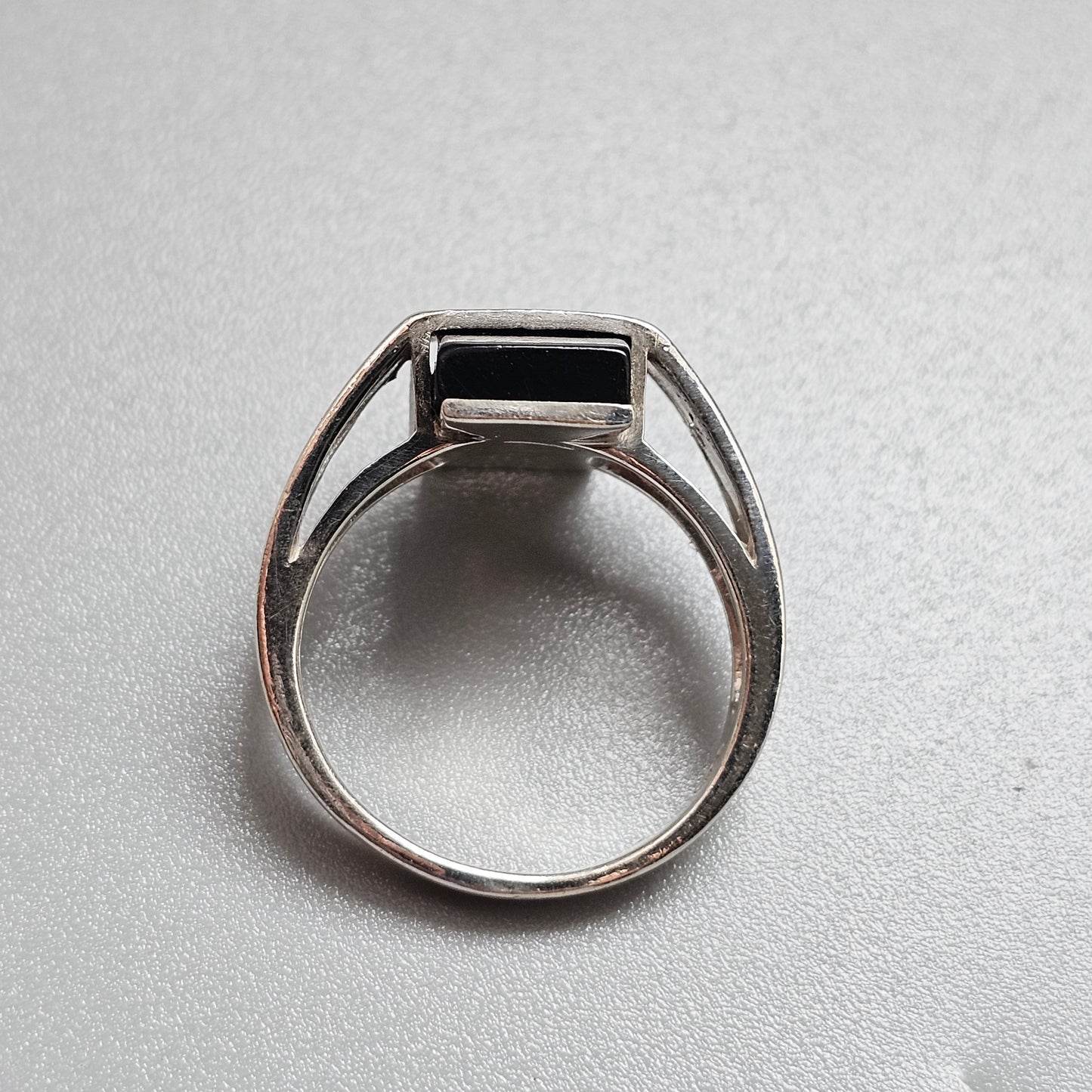 Contemporary Sterling Silver Black Onyx Geometric Modernist Ring