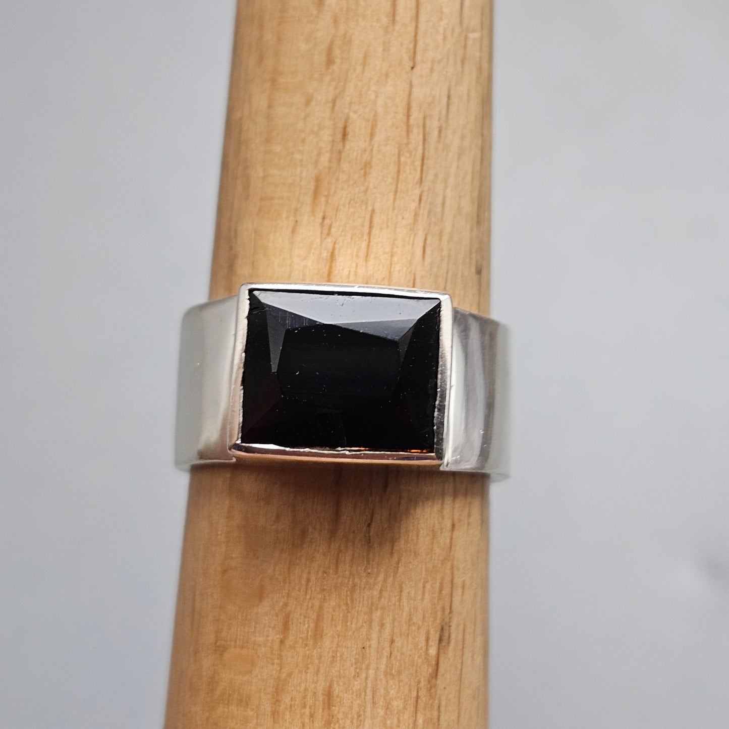 Contemporary Sterling Silver Rectangular Garnet Modernist Statement Ring