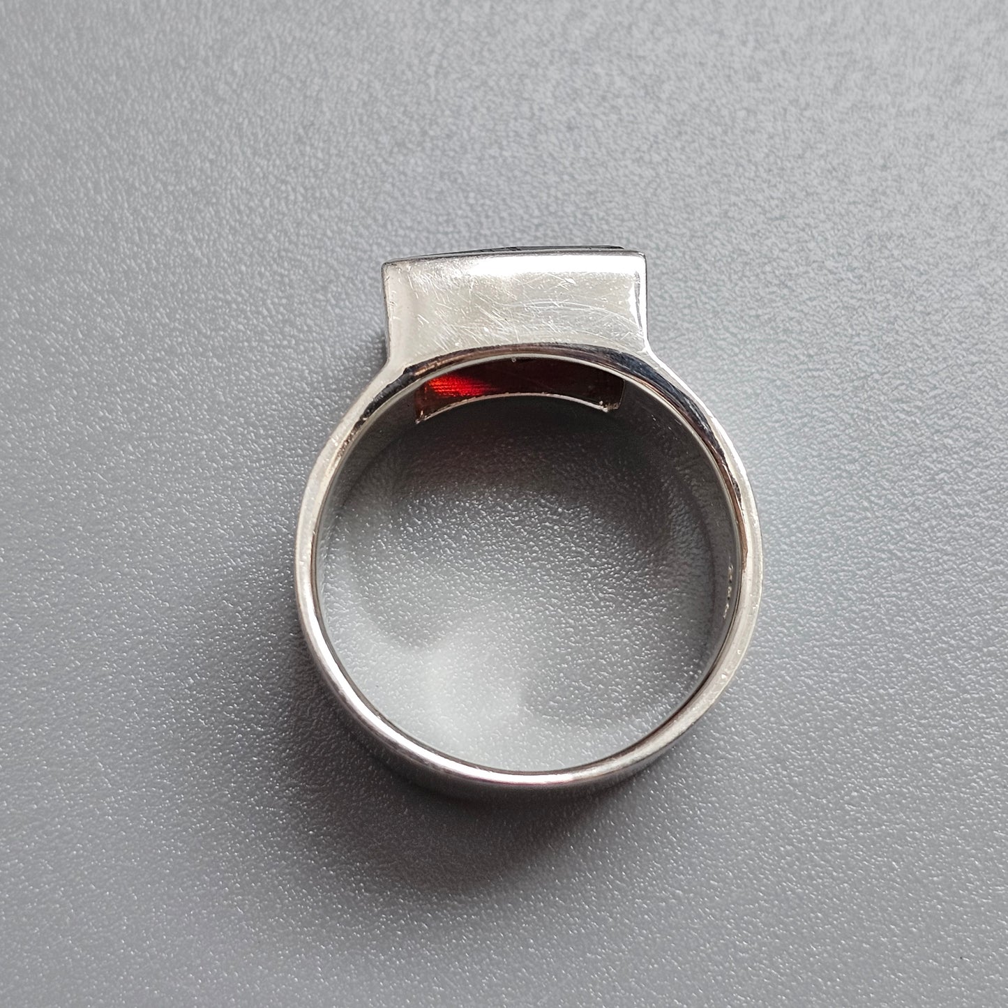 Contemporary Sterling Silver Rectangular Garnet Modernist Statement Ring