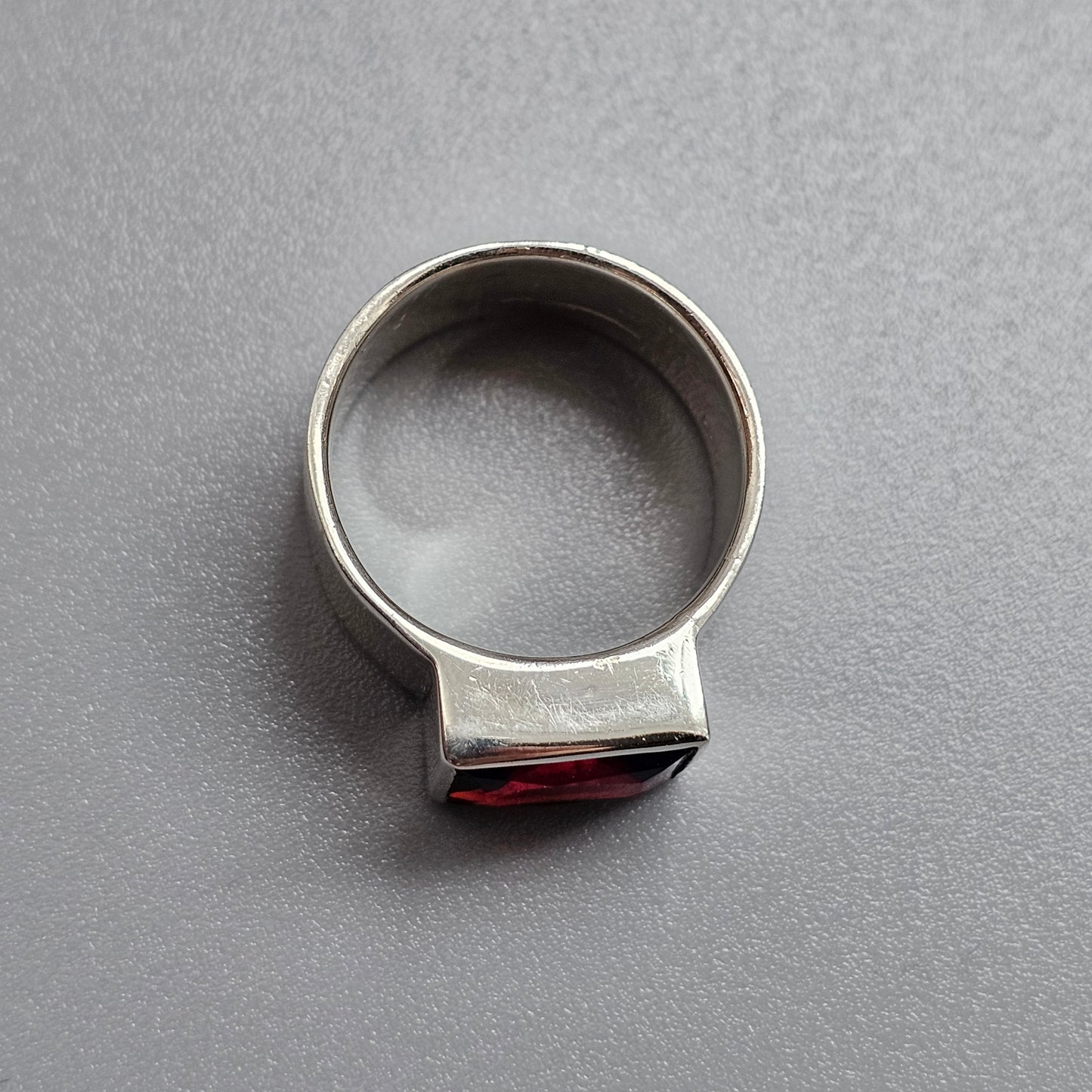 Contemporary Sterling Silver Rectangular Garnet Modernist Statement Ring