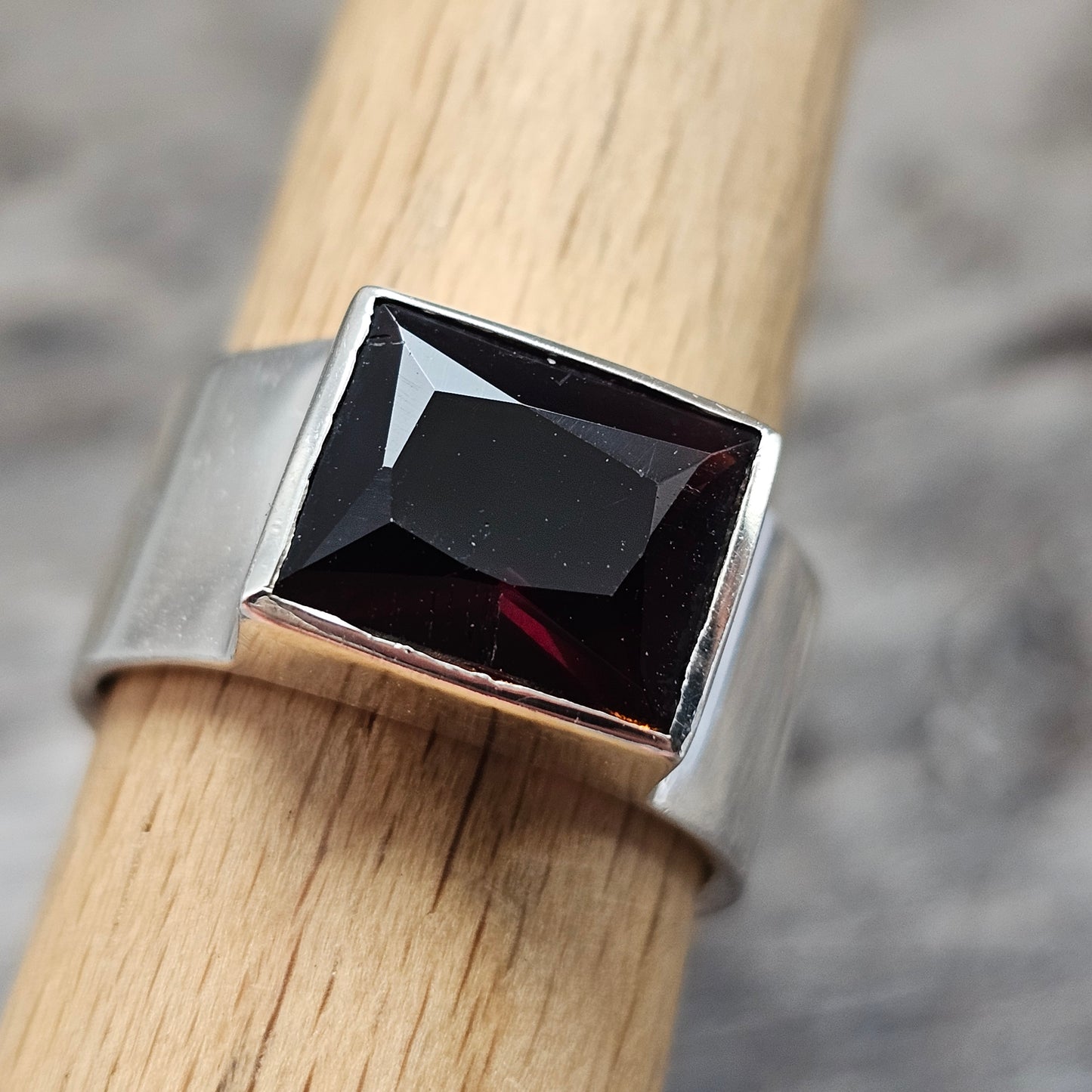 Contemporary Sterling Silver Rectangular Garnet Modernist Statement Ring