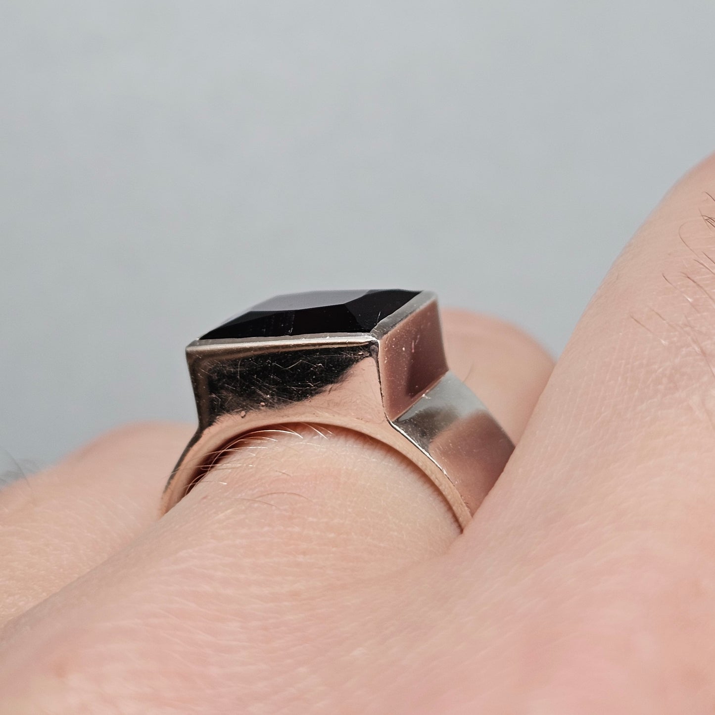Contemporary Sterling Silver Rectangular Garnet Modernist Statement Ring