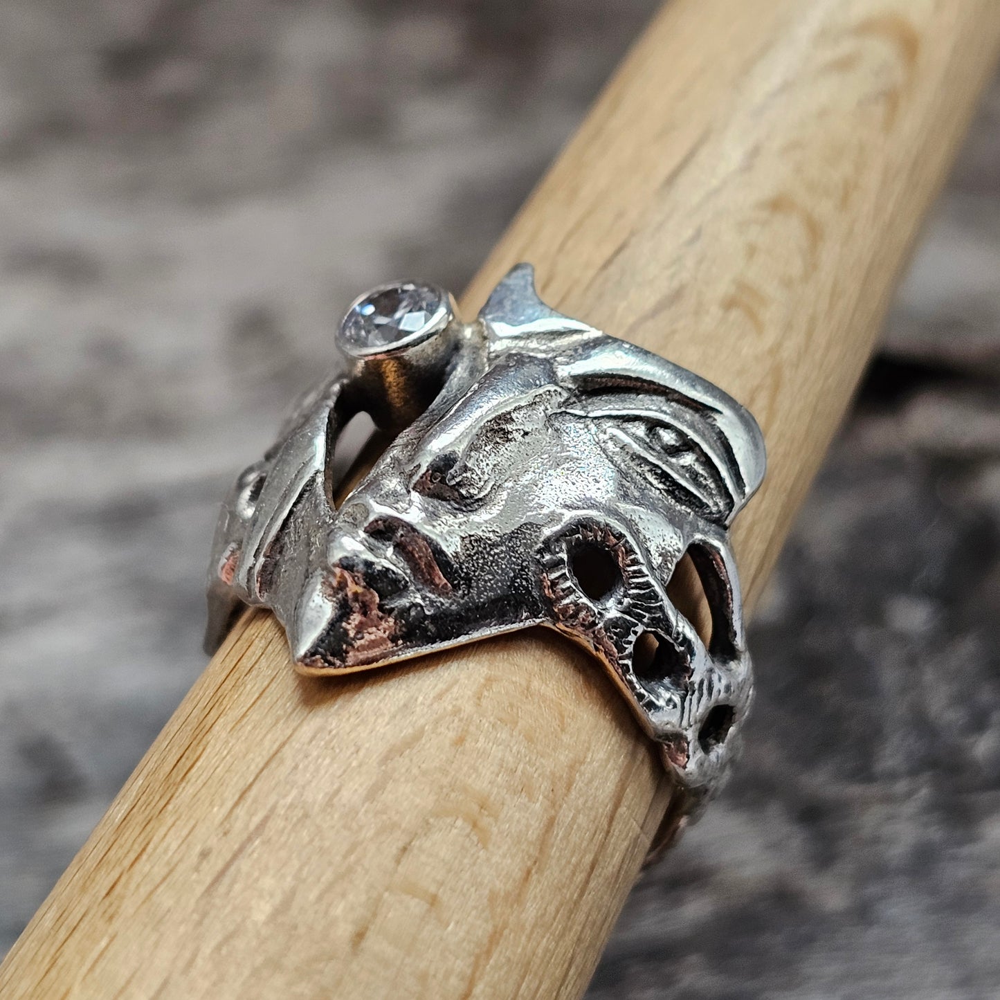 Contemporary Andrei Balašov MASK Sterling Silver Cubic Zirconia Sculptural Ring Estonia