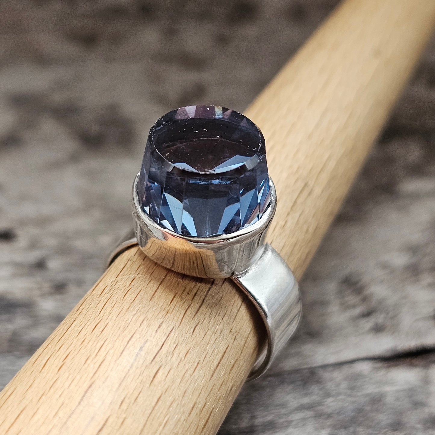 Vintage German Modernist Silver Synthetic Blue Spinel Statement Ring