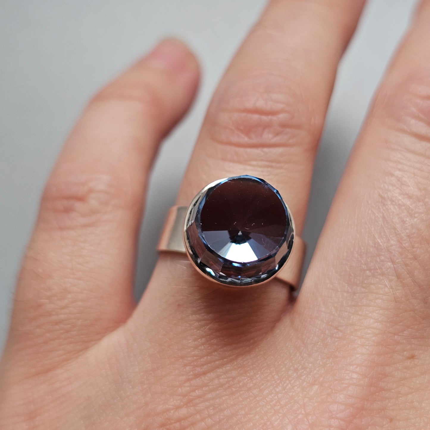 Vintage German Modernist Silver Synthetic Blue Spinel Statement Ring