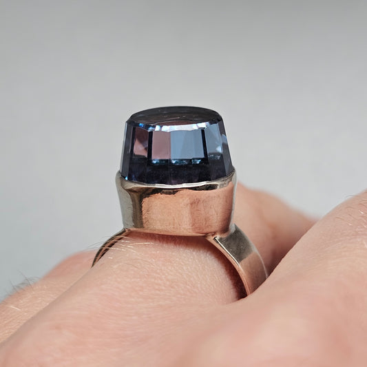Vintage German Modernist Silver Synthetic Blue Spinel Statement Ring
