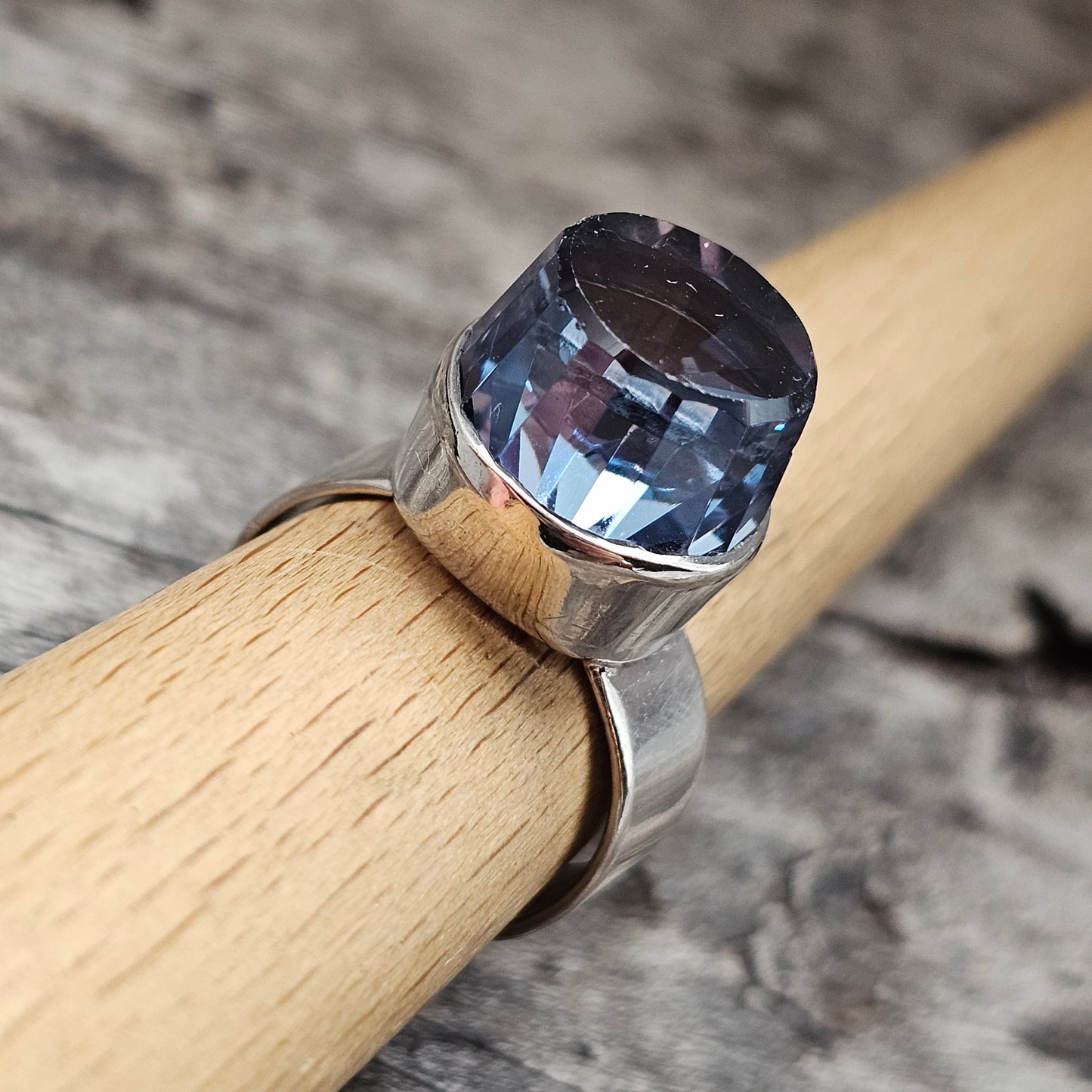 Vintage German Modernist Silver Synthetic Blue Spinel Statement Ring