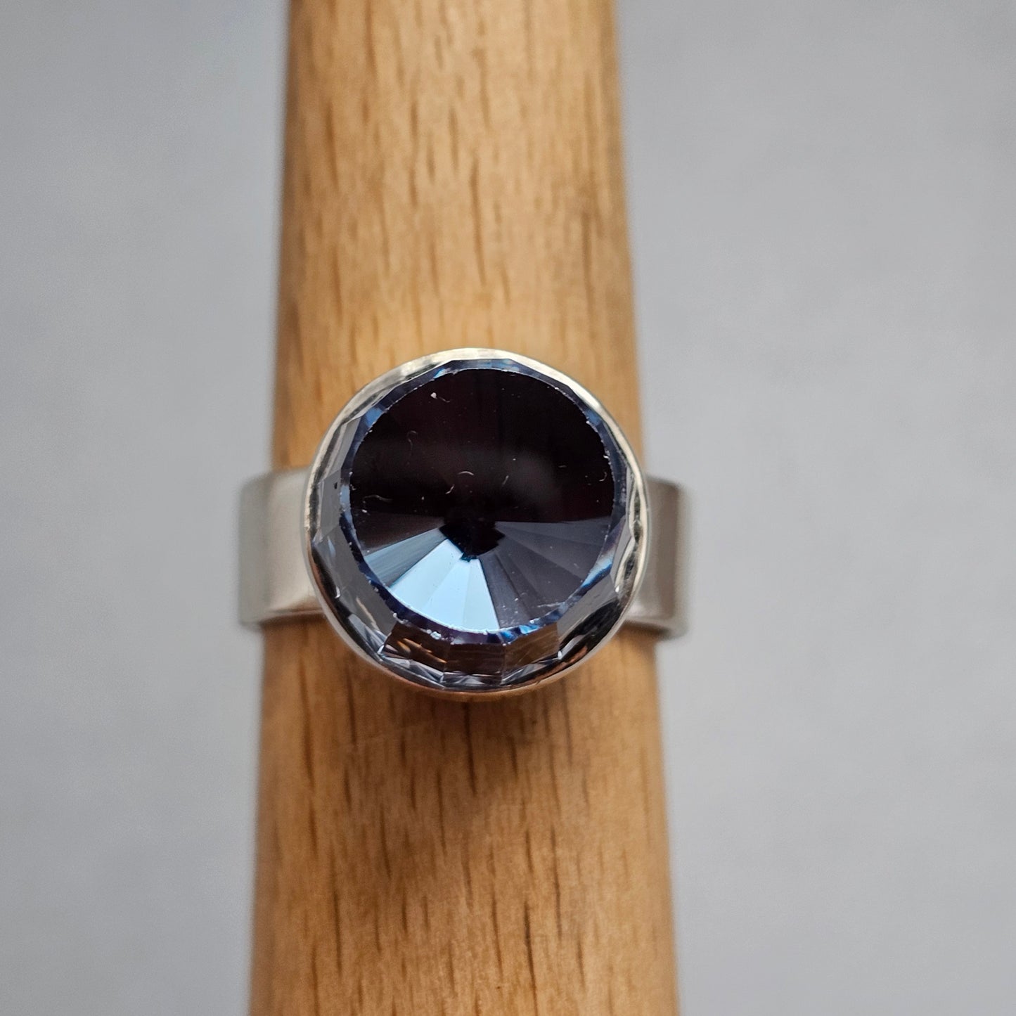 Vintage German Modernist Silver Synthetic Blue Spinel Statement Ring