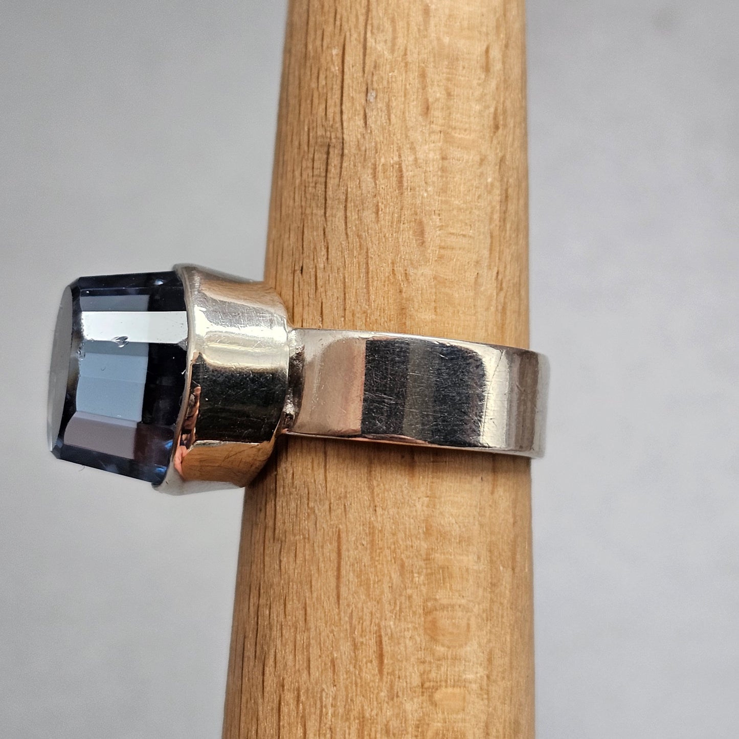 Vintage German Modernist Silver Synthetic Blue Spinel Statement Ring