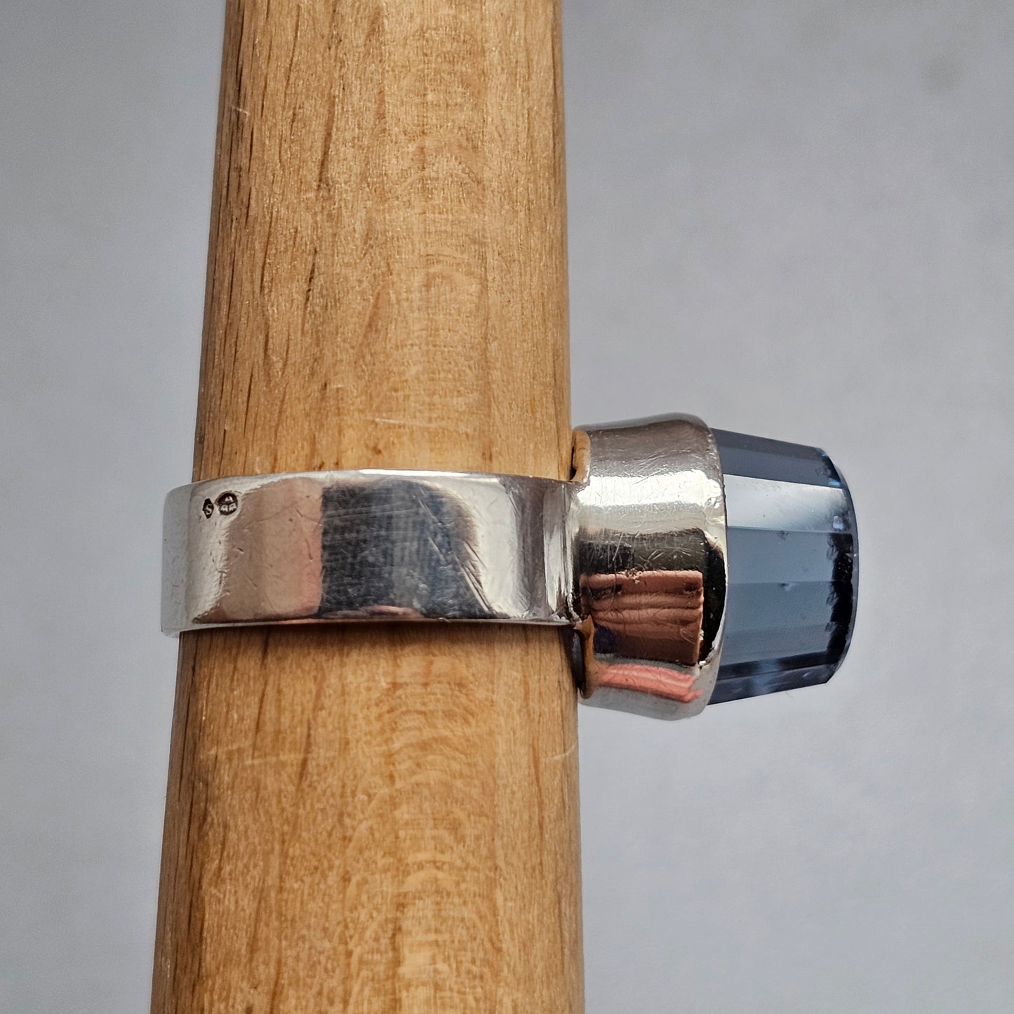 Vintage German Modernist Silver Synthetic Blue Spinel Statement Ring