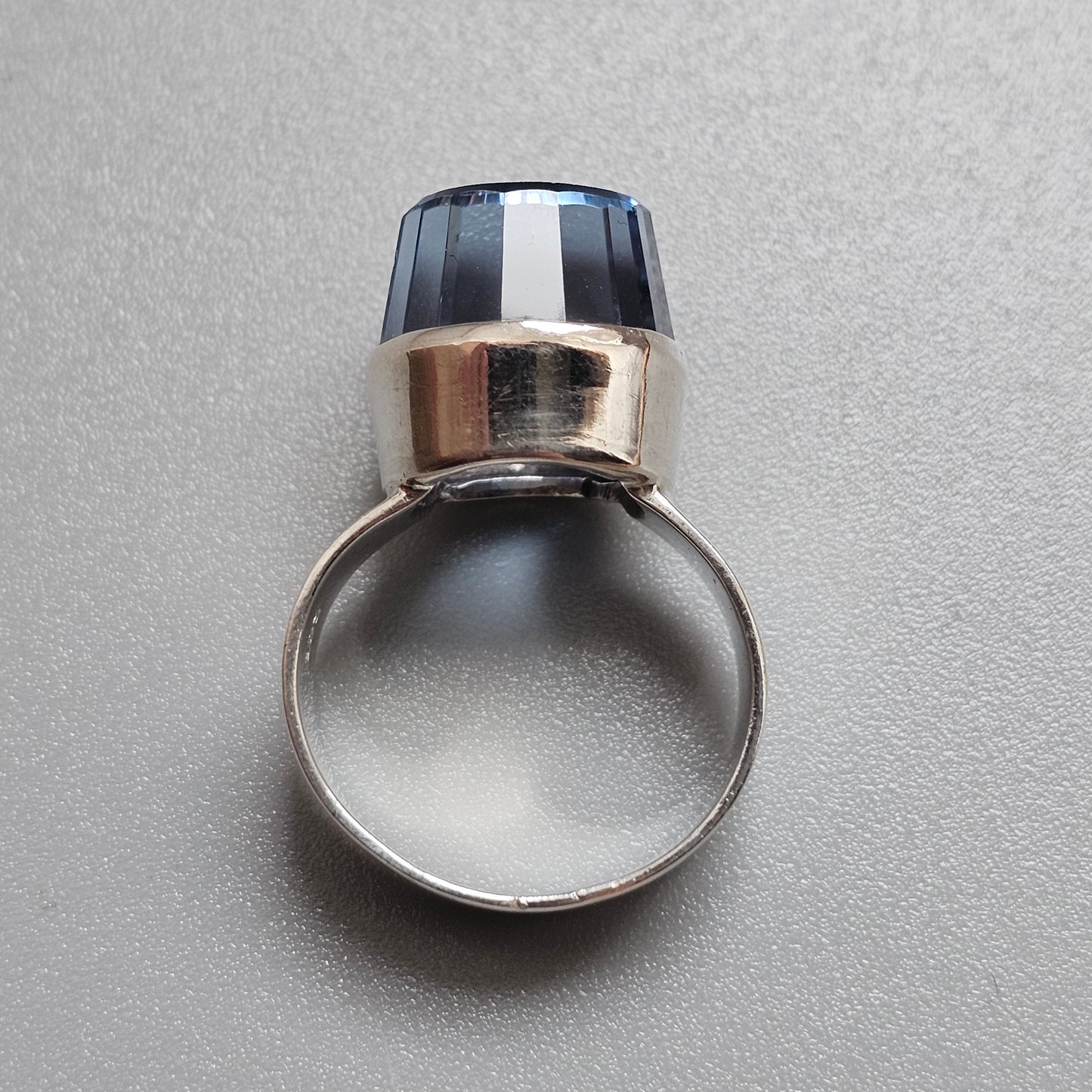 Vintage German Modernist Silver Synthetic Blue Spinel Statement Ring