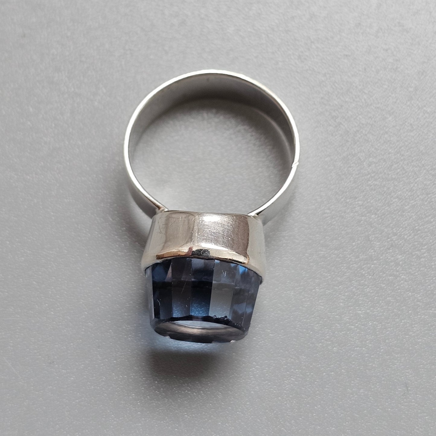 Vintage German Modernist Silver Synthetic Blue Spinel Statement Ring