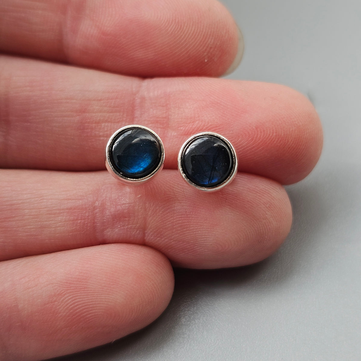 Finnish Sterling Silver Spectrolite Stud Earrings