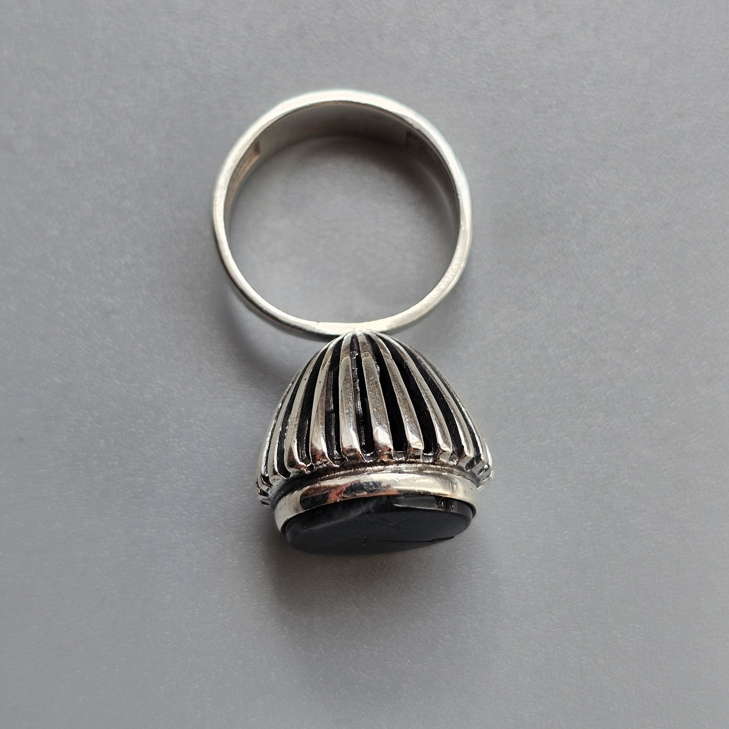 Vintage 1960s Erik Granit Finnish Silver Spectrolite Modernist Ring 1968