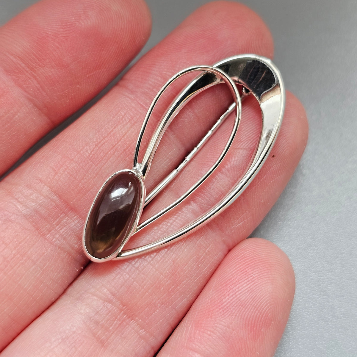 Vintage 1960s Kultaseppä Salovaara Finnish Silver Smoky Quartz Modernist Brooch