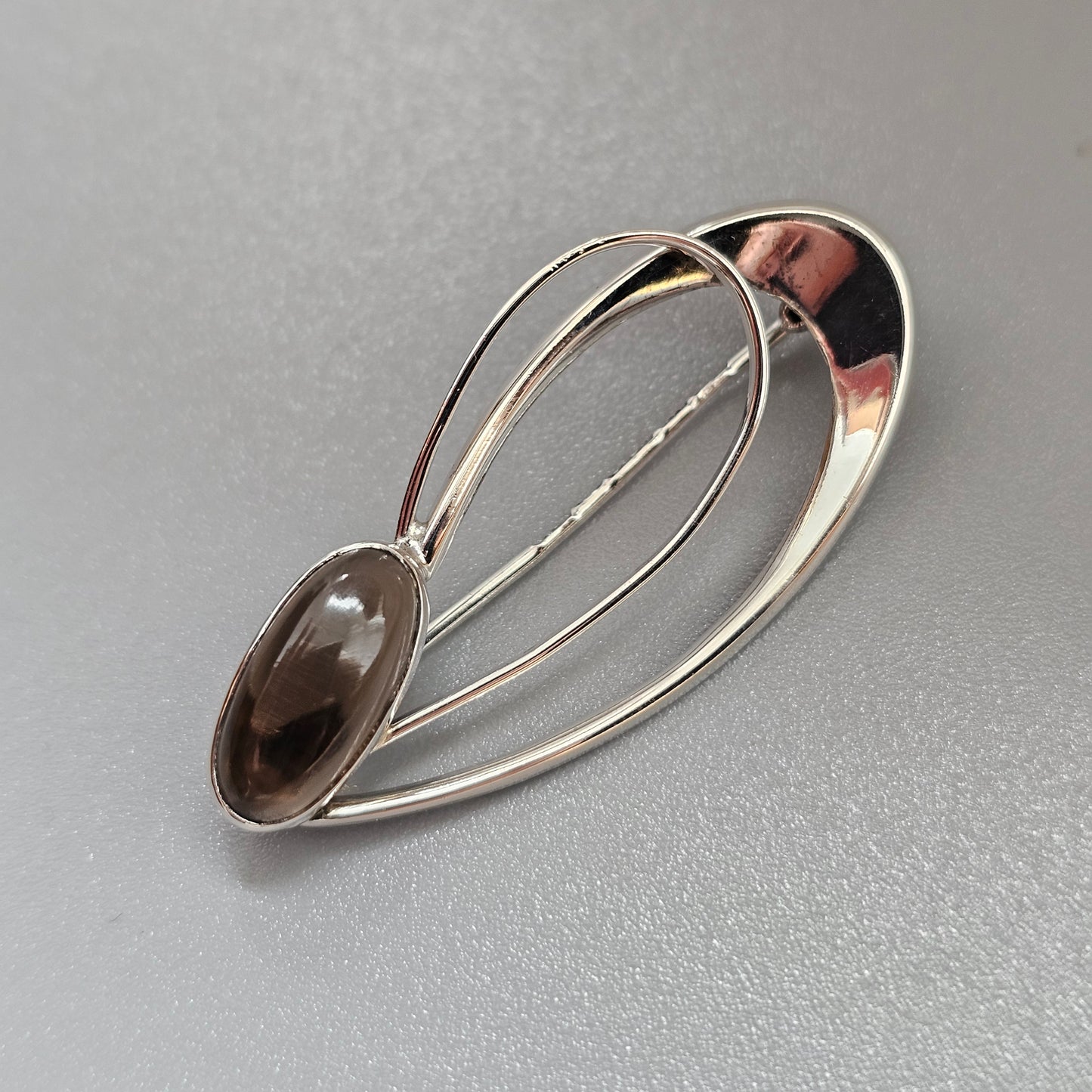 Vintage 1960s Kultaseppä Salovaara Finnish Silver Smoky Quartz Modernist Brooch