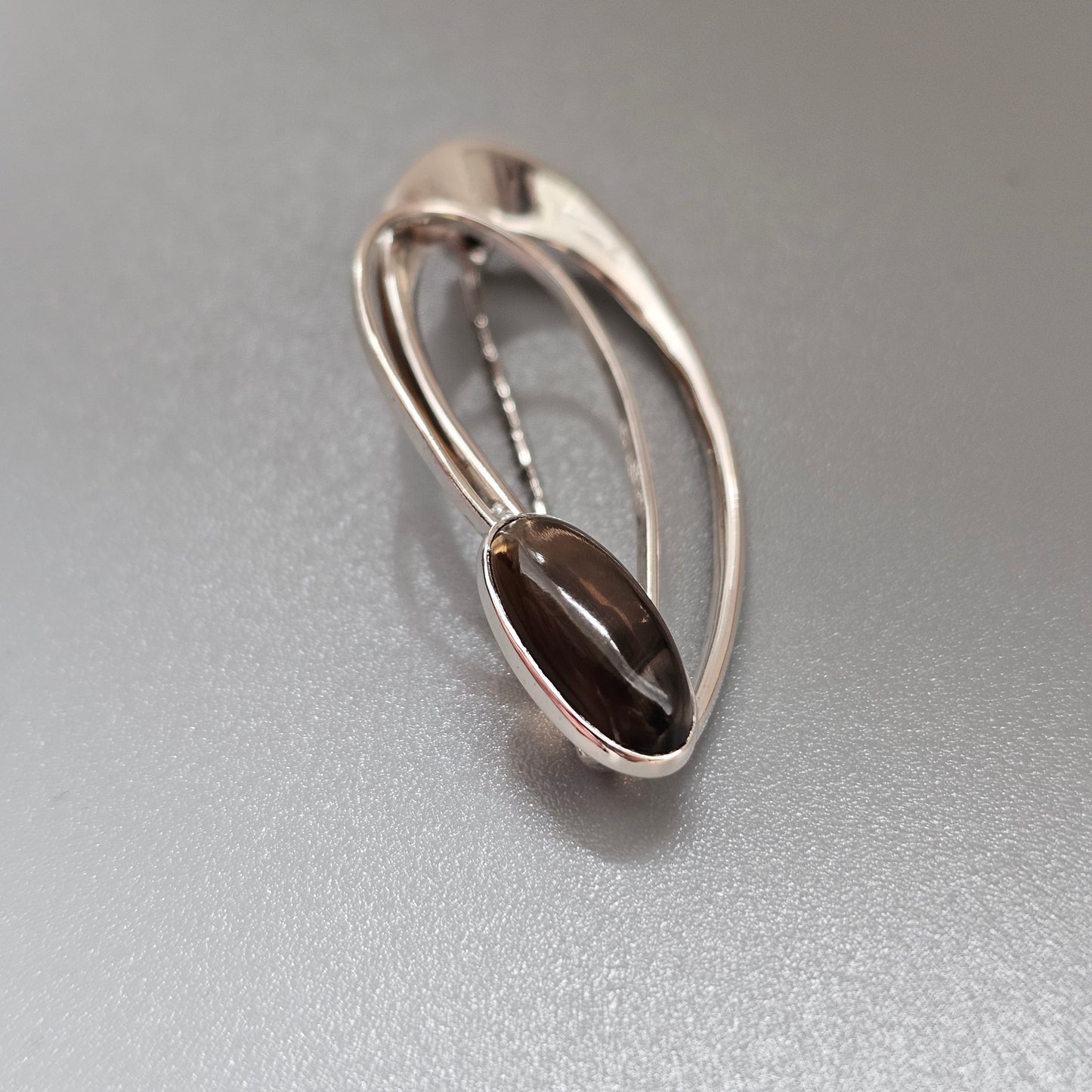 Vintage 1960s Kultaseppä Salovaara Finnish Silver Smoky Quartz Modernist Brooch