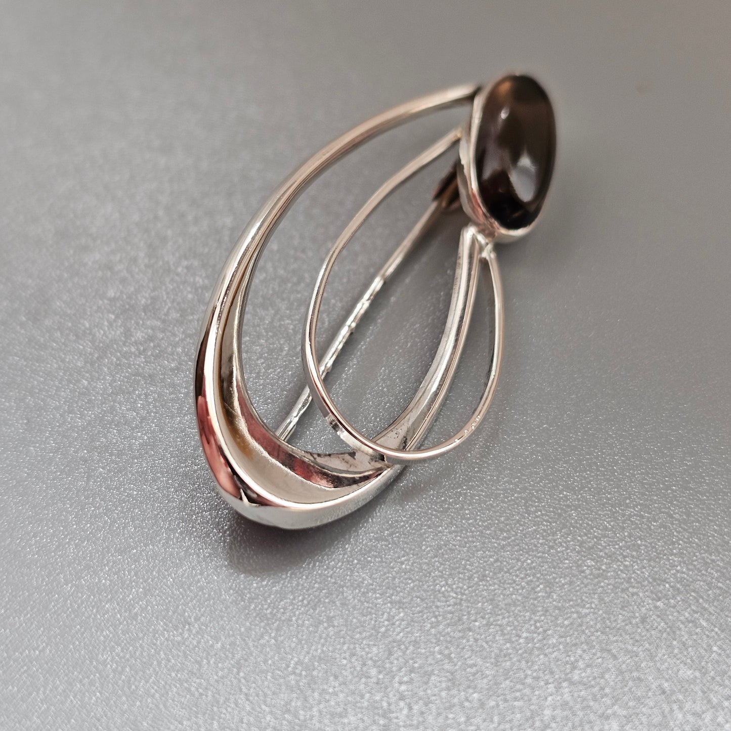 Vintage 1960s Kultaseppä Salovaara Finnish Silver Smoky Quartz Modernist Brooch