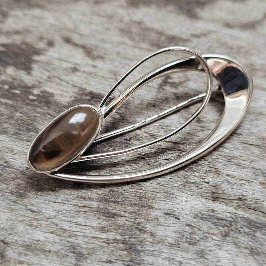 Vintage 1960s Kultaseppä Salovaara Finnish Silver Smoky Quartz Modernist Brooch