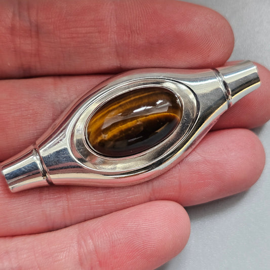 Vintage 1960s Elis Kauppi Kupittaan Kulta Finnish Silver Tiger's Eye Brooch 1960
