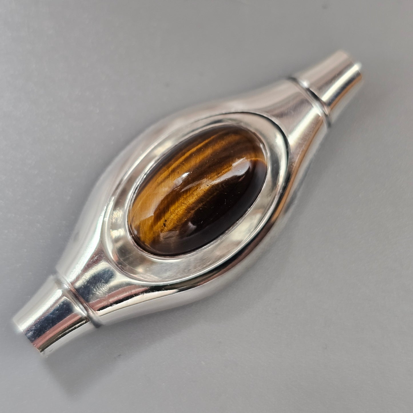Vintage 1960s Elis Kauppi Kupittaan Kulta Finnish Silver Tiger's Eye Brooch 1960