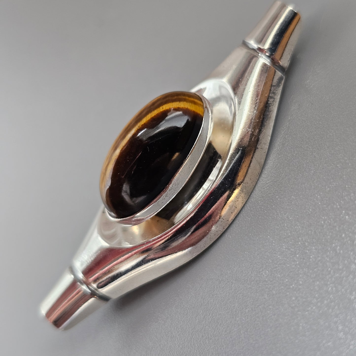 Vintage 1960s Elis Kauppi Kupittaan Kulta Finnish Silver Tiger's Eye Brooch 1960