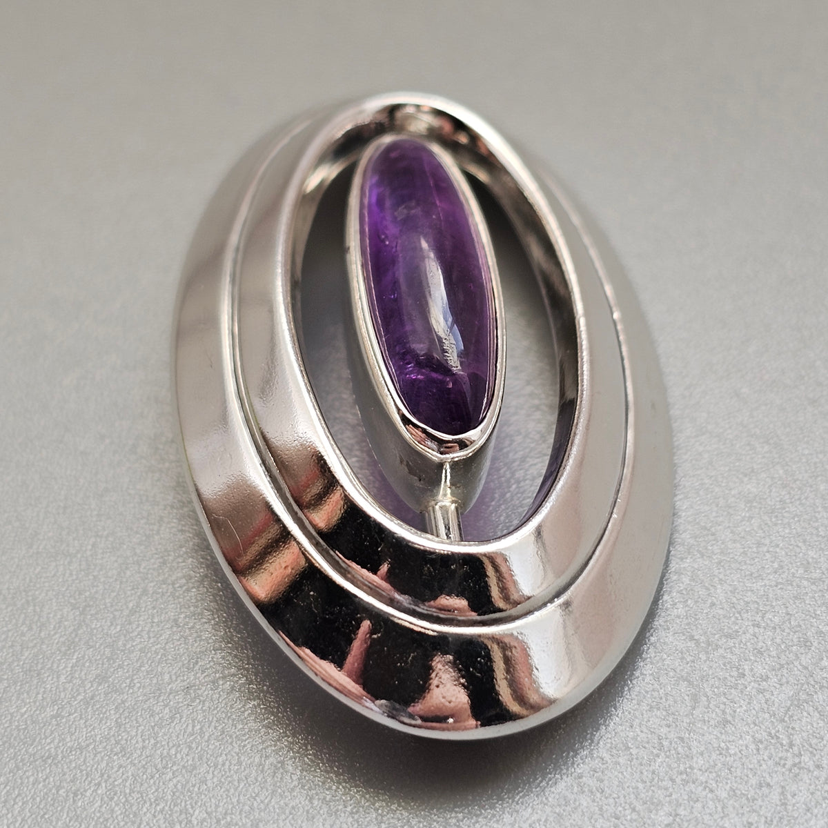 Vintage 1960s Erik Granit Finnish Silver Amethyst Modernist Brooch 1965