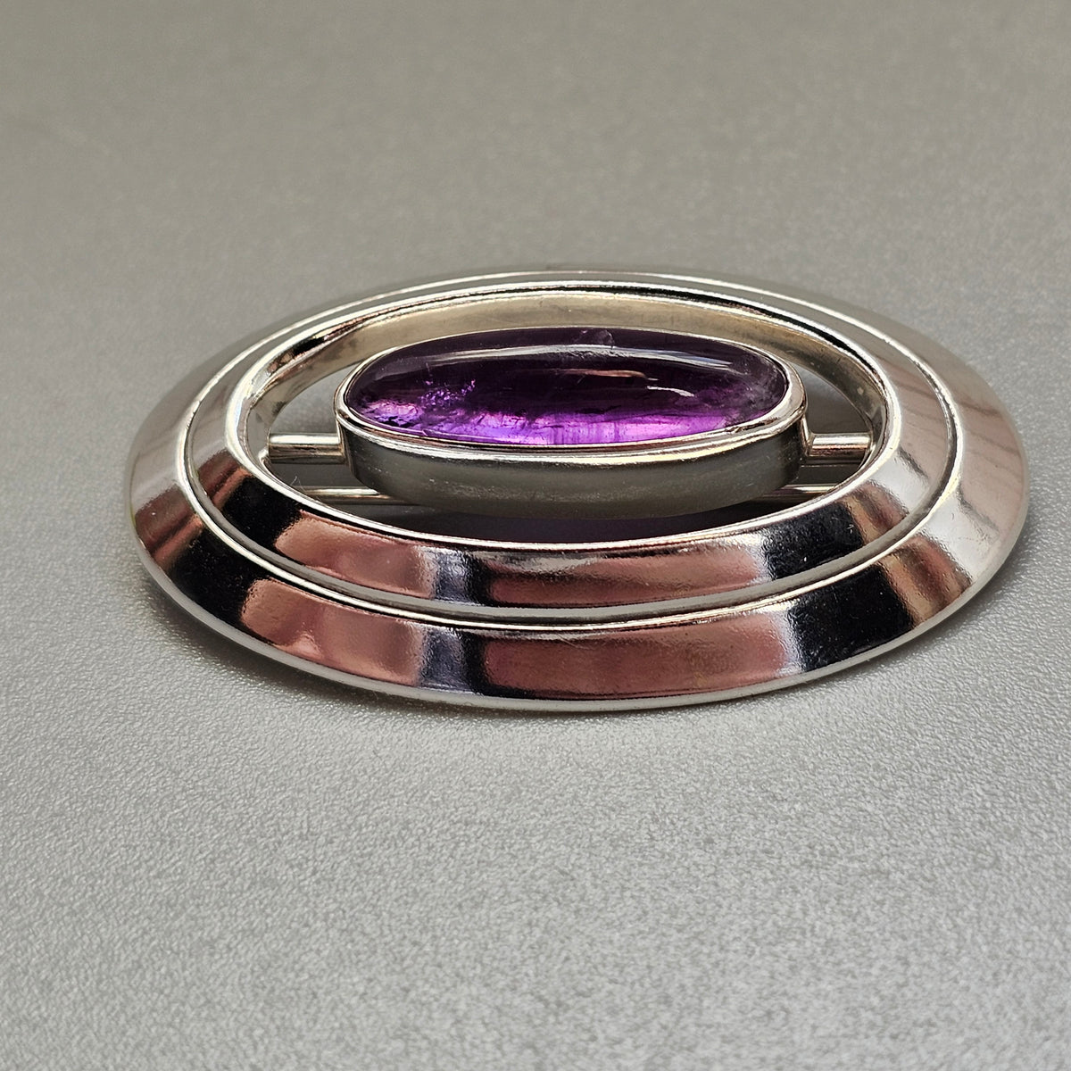 Vintage 1960s Erik Granit Finnish Silver Amethyst Modernist Brooch 1965