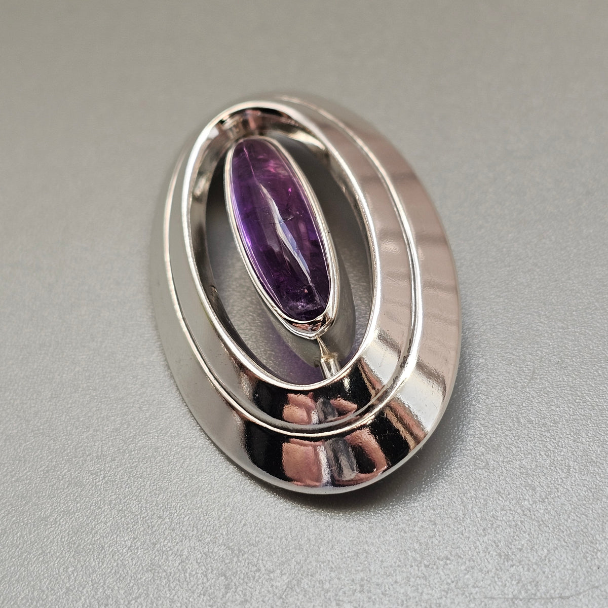 Vintage 1960s Erik Granit Finnish Silver Amethyst Modernist Brooch 1965