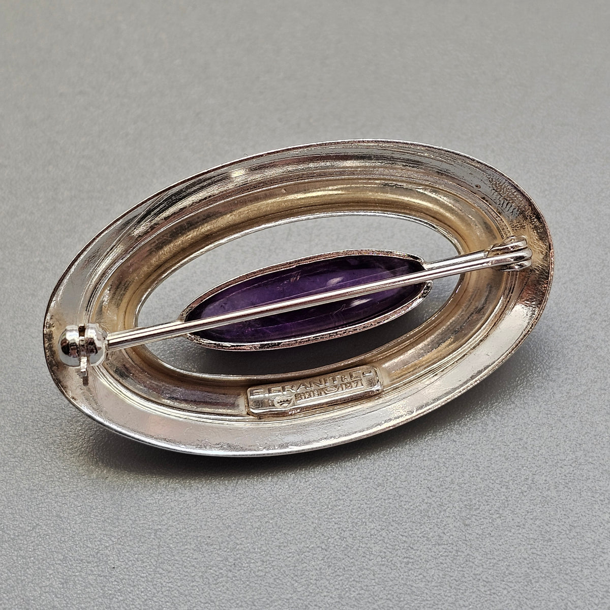 Vintage 1960s Erik Granit Finnish Silver Amethyst Modernist Brooch 1965