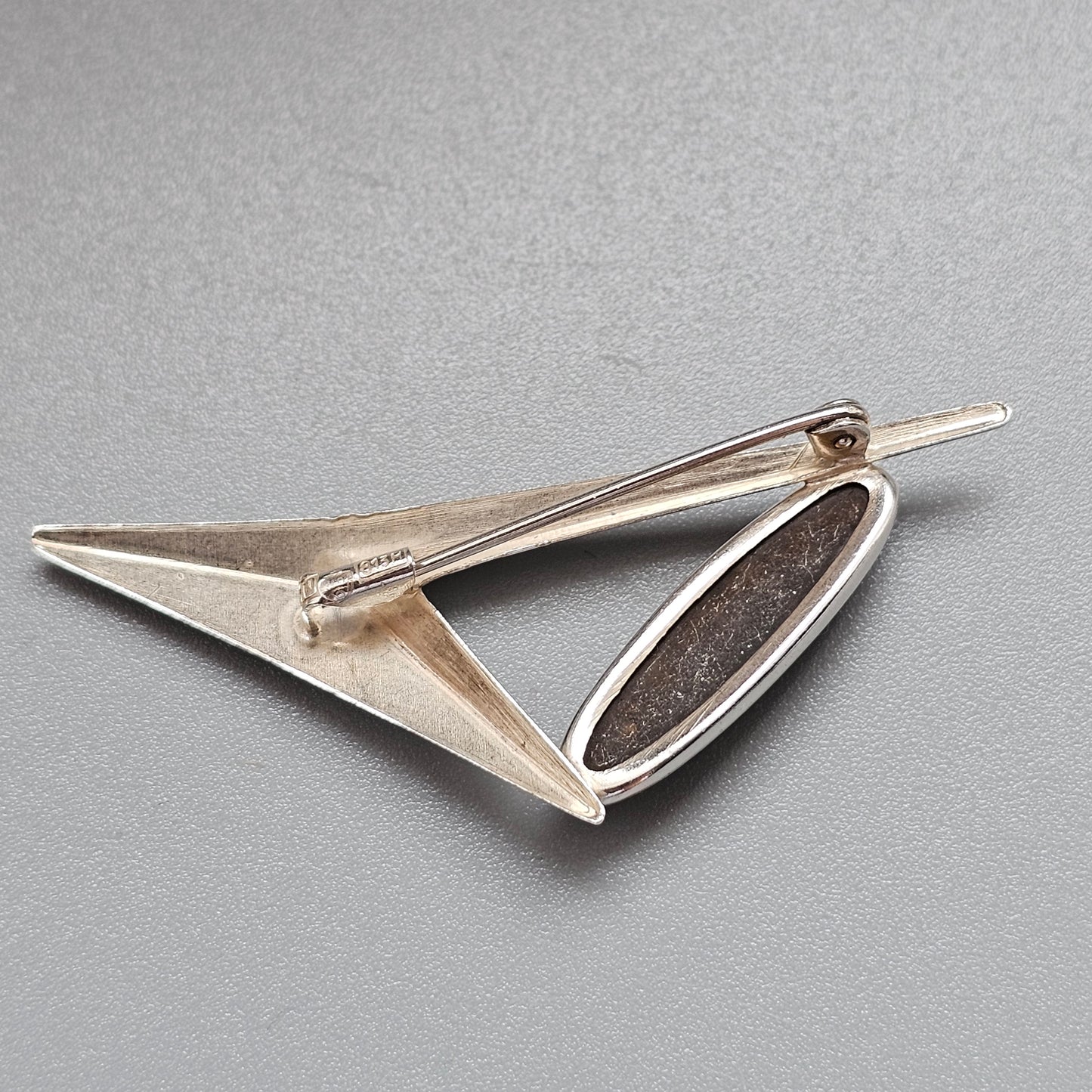 Vintage Turun Hopea Finnish Silver Tiger's Eye Modernist Brooch