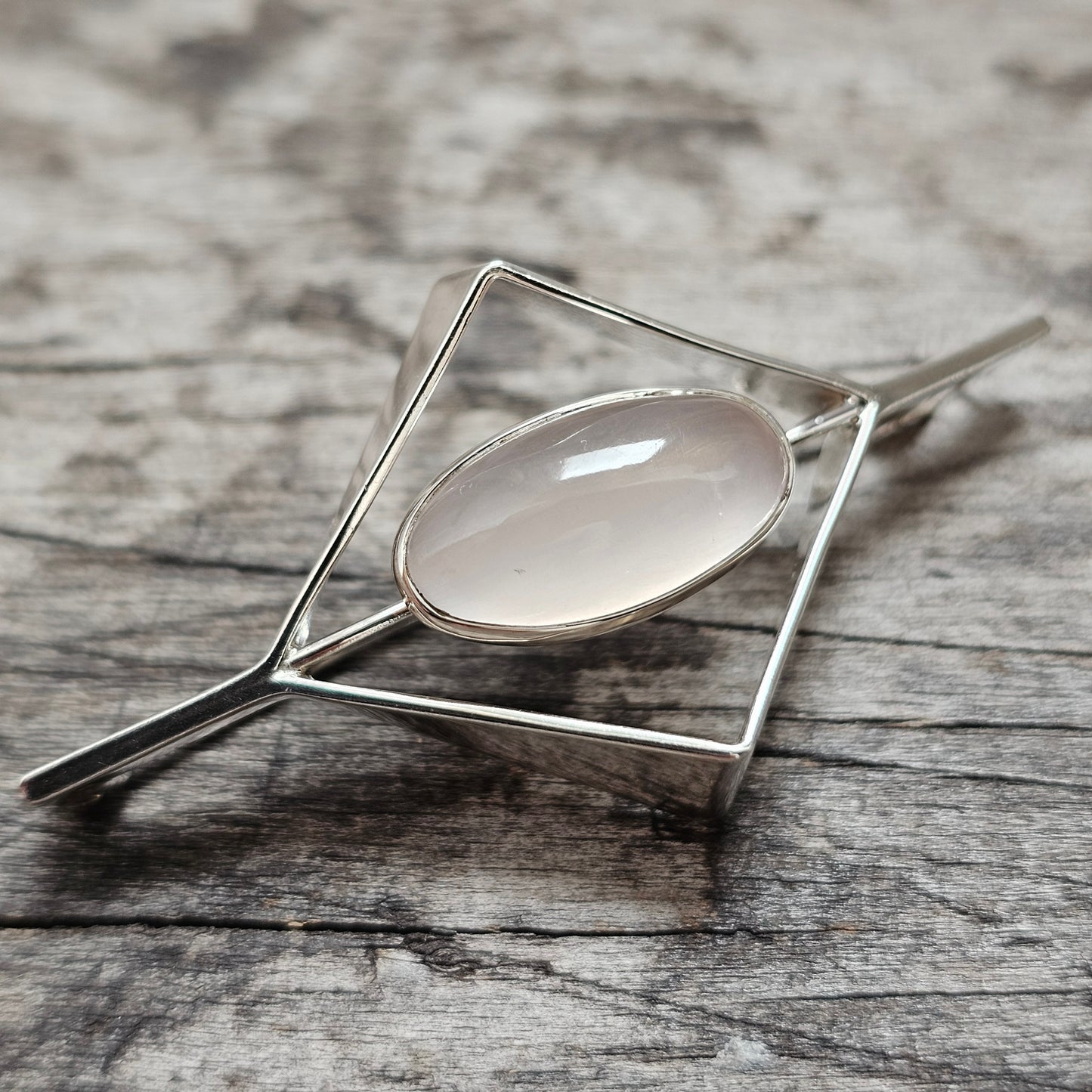 Vintage 1960s Kultaseppä Salovaara Finnish Silver Rose Quartz Modernist Brooch