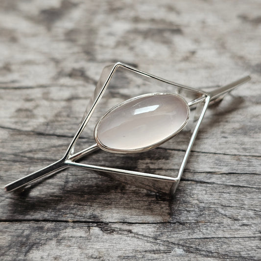 Vintage 1960s Kultaseppä Salovaara Finnish Silver Rose Quartz Modernist Brooch