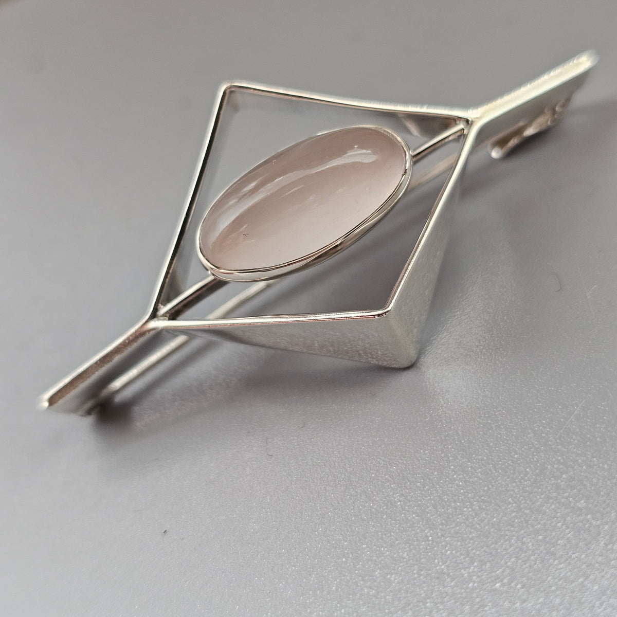Vintage 1960s Kultaseppä Salovaara Finnish Silver Rose Quartz Modernist Brooch