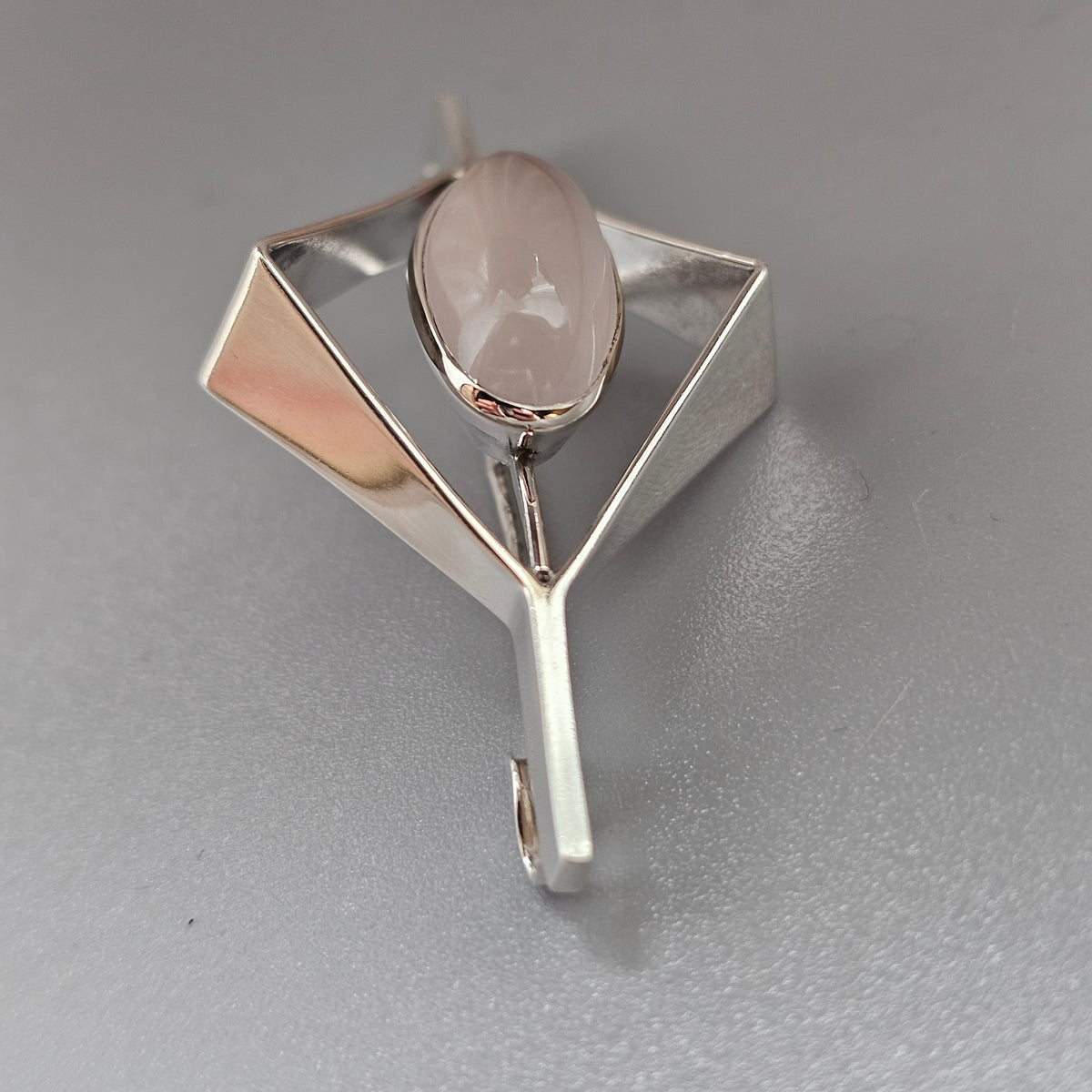 Vintage 1960s Kultaseppä Salovaara Finnish Silver Rose Quartz Modernist Brooch