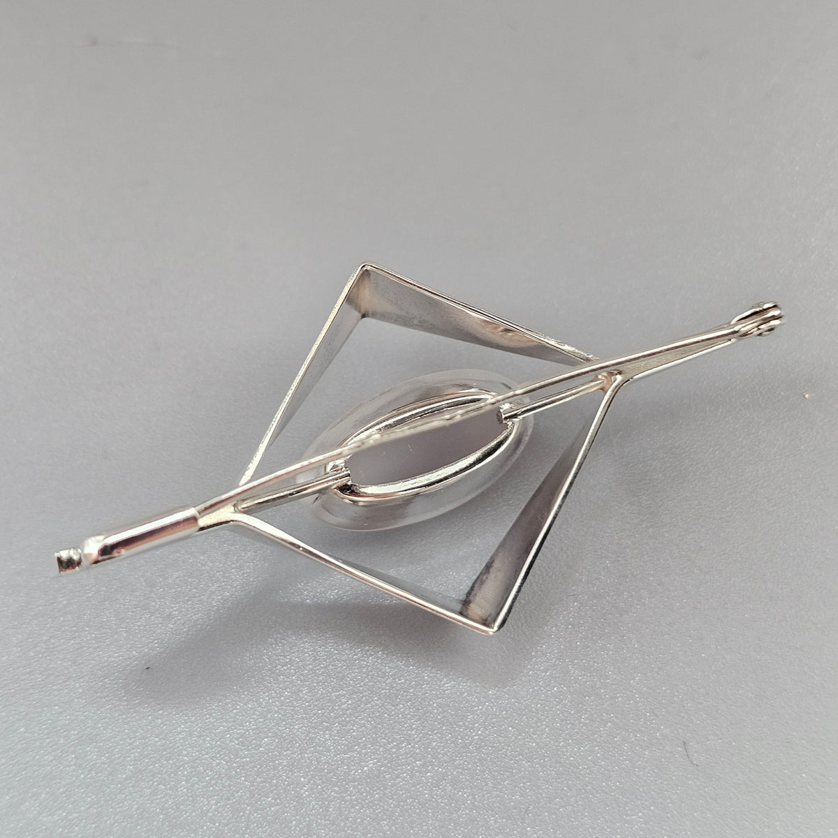 Vintage 1960s Kultaseppä Salovaara Finnish Silver Rose Quartz Modernist Brooch