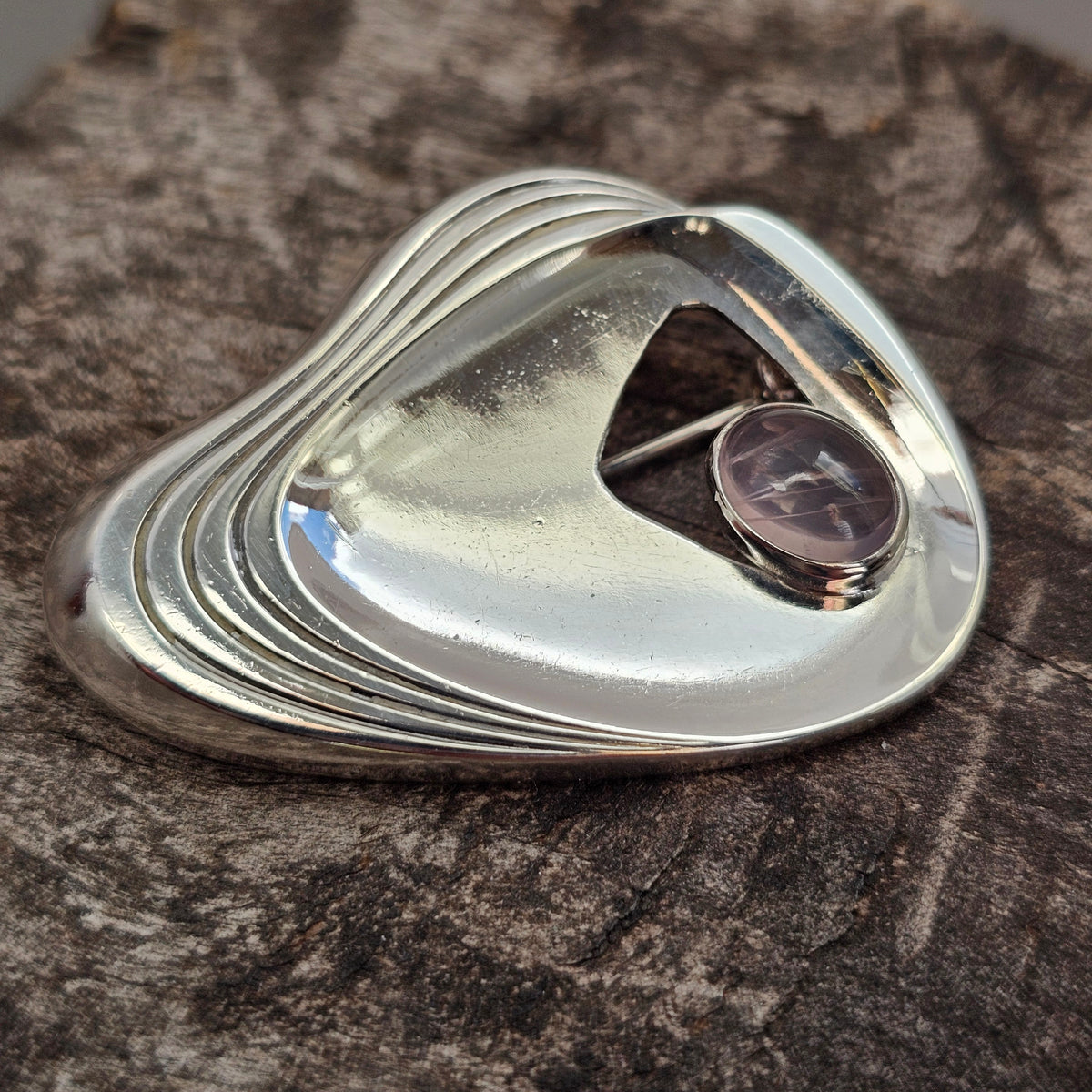 Vintage 1950s German Silver Amethyst Modernist Brooch by Friedrich Speidel