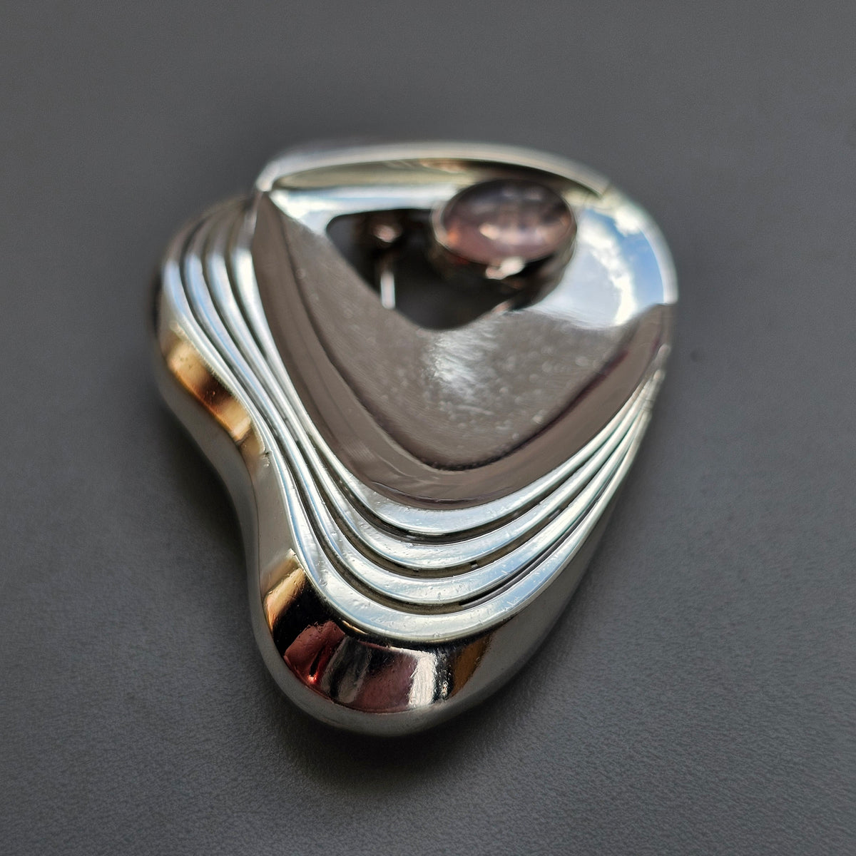Vintage 1950s German Silver Amethyst Modernist Brooch by Friedrich Speidel