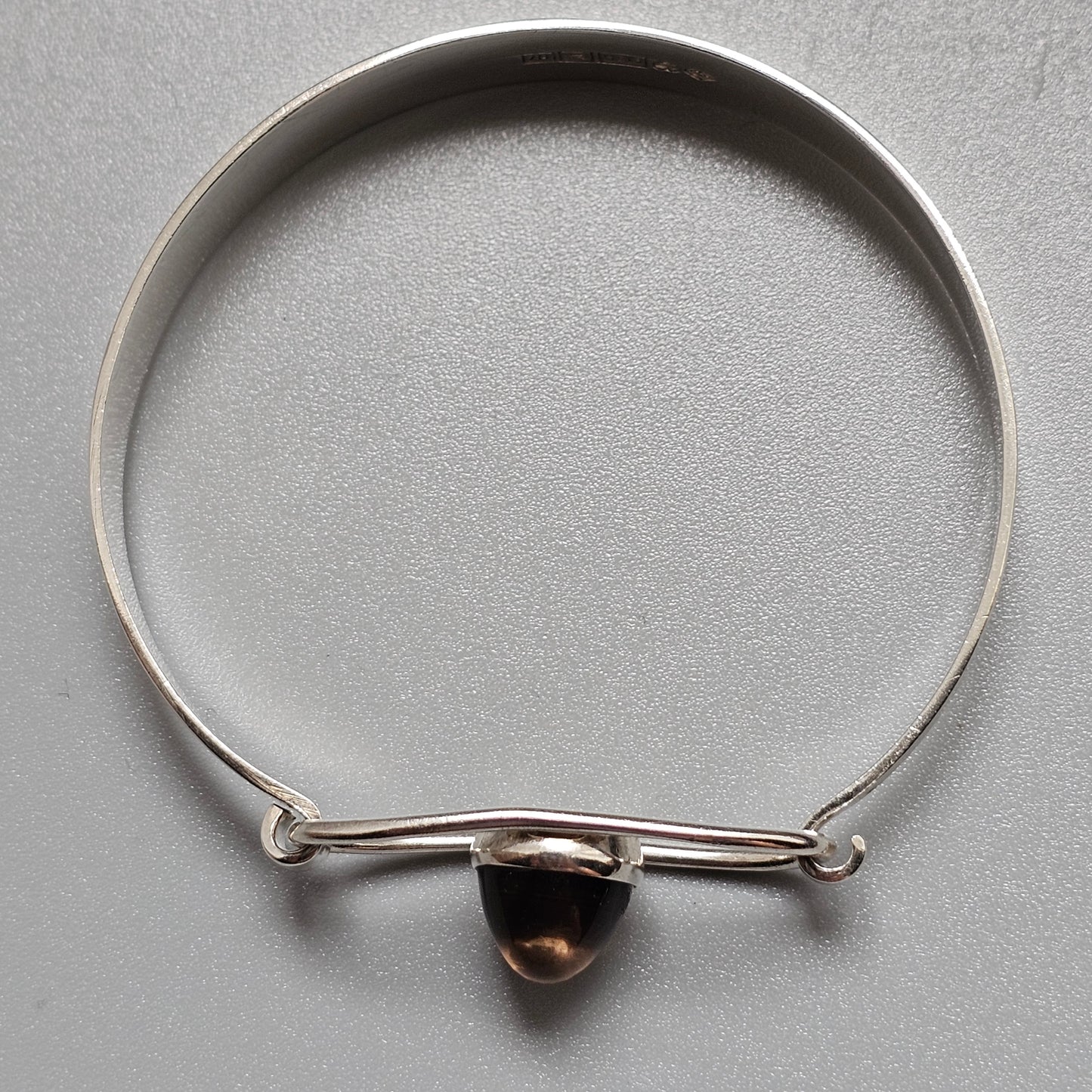 Vintage 1960s Erik Granit Finnish Silver Smoky Quartz Modernist Bangle