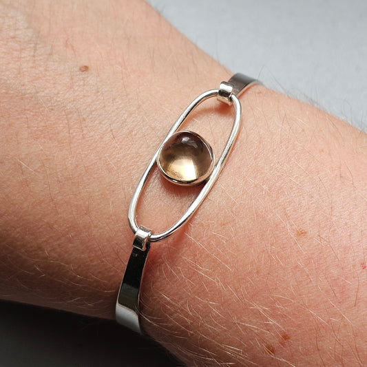 Vintage 1960s Erik Granit Finnish Silver Smoky Quartz Modernist Bangle 1961