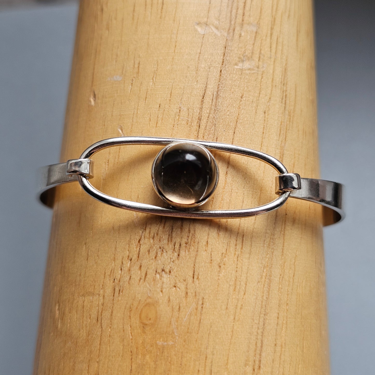 Vintage 1960s Erik Granit Finnish Silver Smoky Quartz Modernist Bangle